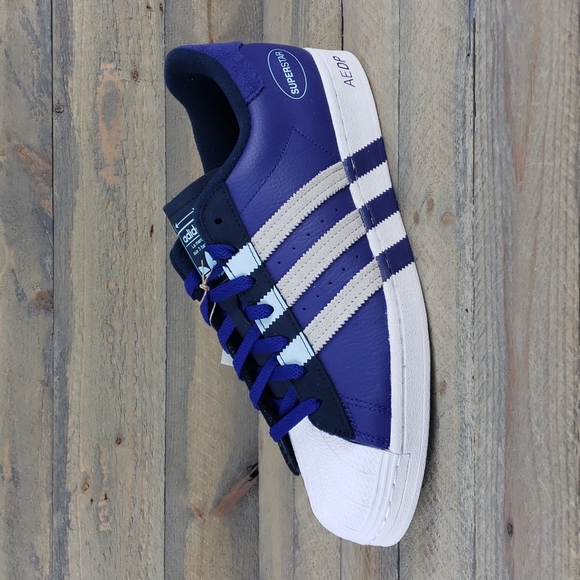 adidas Men's Originals Superstar Retro Leather Shoes Two Laces Legacy Indigo - Picture 3 of 9